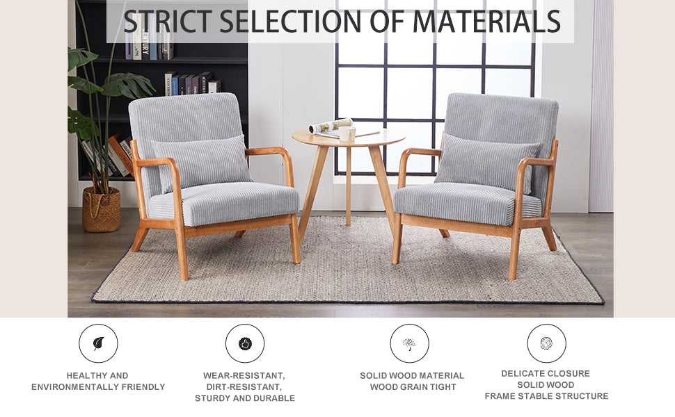 Mid-Century Modern Accent Chair, Arm Chair Living Room Chairs with Pillow Upholstered Reading Chair with Solid Wood Frame & Living Room Bedroom Balcony (Antique Dark Grey)