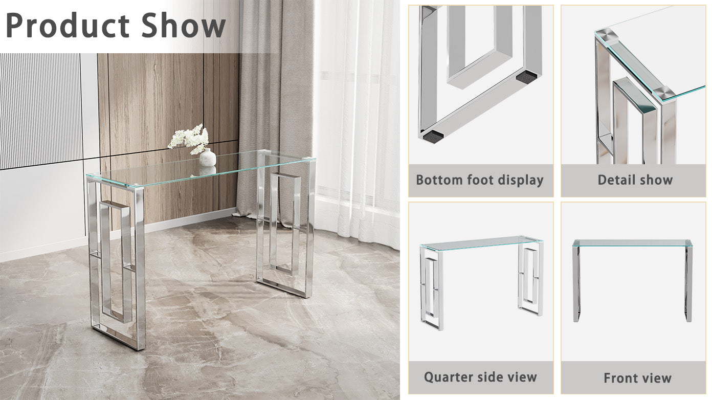 Console Table Stainless Steel Glass,Meal side table silvery Clear bs-02 s
